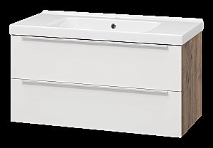 Тумба с раковиной Misty Карат -100 П-Кар09100-01/19-2Я белый/темное дерево для ванной в интернет-магазине Sanbest