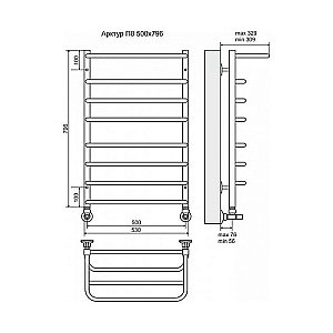 Полотенцесушитель водяной Terminus Арктур П8 500x796 с полкой купить в интернет-магазине сантехники Sanbest