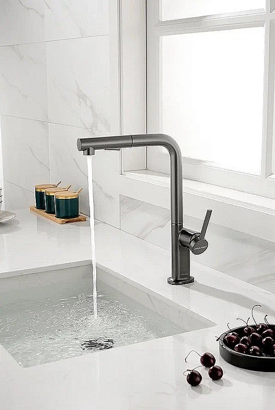 Смеситель для кухни Paulmark Neo Ne214419-GM вороненая сталь купить в интернет-магазине сантехники Sanbest