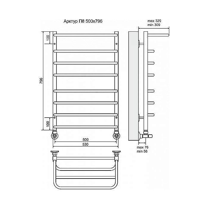 Полотенцесушитель водяной Terminus Арктур П8 500x796 с полкой купить в интернет-магазине сантехники Sanbest