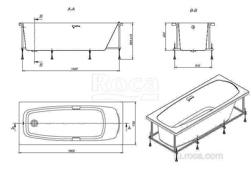 Ванна Roca Sureste ZRU9302787 160х70 купить в интернет-магазине Sanbest
