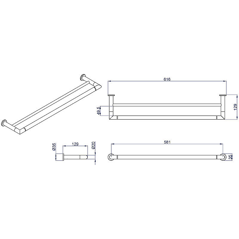Полотенцедержатель Azario FORNY AZ-88302 хром купить в интернет-магазине сантехники Sanbest