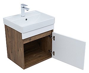 Тумба с раковиной Aquanet Оптима 50 344790+301802 дуб рустикальный/белый сатин для ванной в интернет-магазине Sanbest