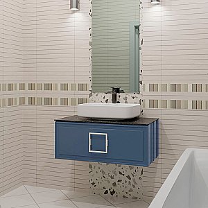 Тумба с раковиной LA FENICE Cubo Blu Grigio 90 синяя, столешница черная/ручка белая для ванной в интернет-магазине Sanbest