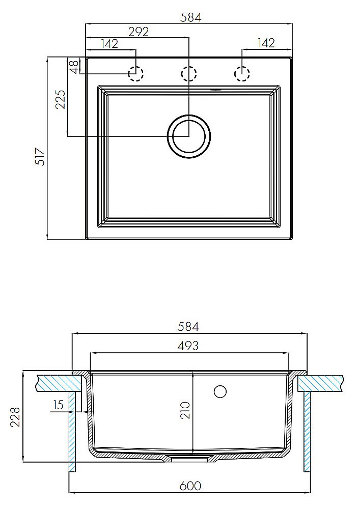 Мойка кухонная Акватон Линеа 58 песочная купить в интернет-магазине сантехники Sanbest