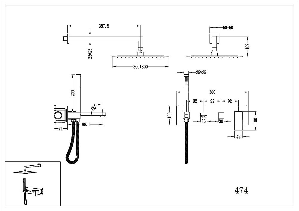 Душевая система Boheme Qubic 474-NB никель брашированный купить в интернет-магазине сантехники Sanbest