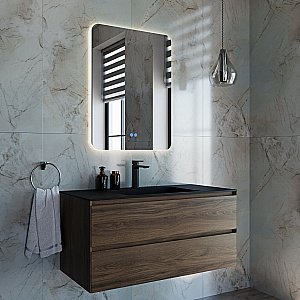 Тумба с раковиной Vincea Luka 100 VMC-2L100CO/VCB-13100B тёмный дуб/раковина черная для ванной в интернет-магазине Sanbest