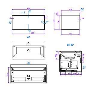 Тумба с раковиной La Fenice Simpla 80 FNC-01-SIM-BG-80 синяя матовая для ванной в интернет-магазине Sanbest
