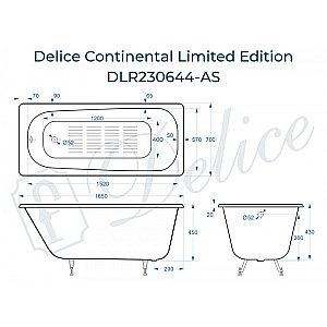 Ванна Delice Continental Limited Edition Elite DLR230644-AS 165х70 белая купить в интернет-магазине Sanbest