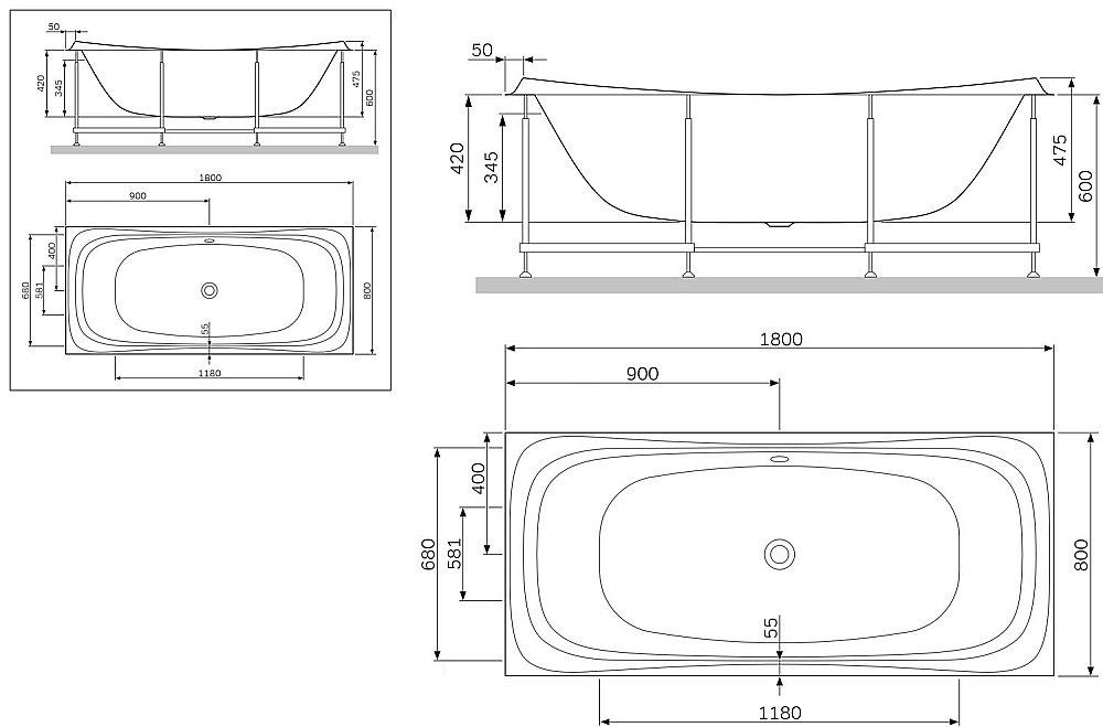 Ванна акриловая AM.PM SENSATION W30A-180-080W-A 80x180 купить в интернет-магазине Sanbest