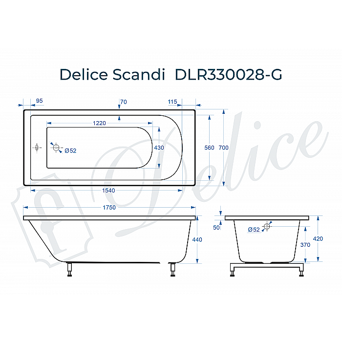 Ванна Delice Scandi DLR330028-G 175х70 белая купить в интернет-магазине Sanbest