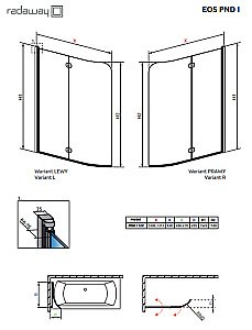 Шторка для ванны Radaway Eos PND I 130 стекло прозрачное/профиль хром купить в интернет-магазине Sanbest