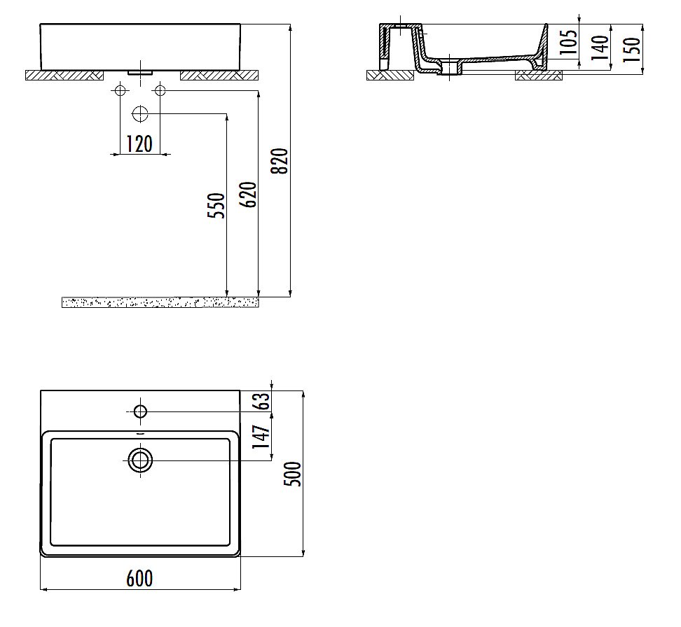 Раковина Creavit Volga 60 VX260-00CB00E-0000 белая купить в интернет-магазине Sanbest