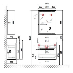 Тумба с раковиной Jorno Folk 65 антрацит для ванной в интернет-магазине Sanbest