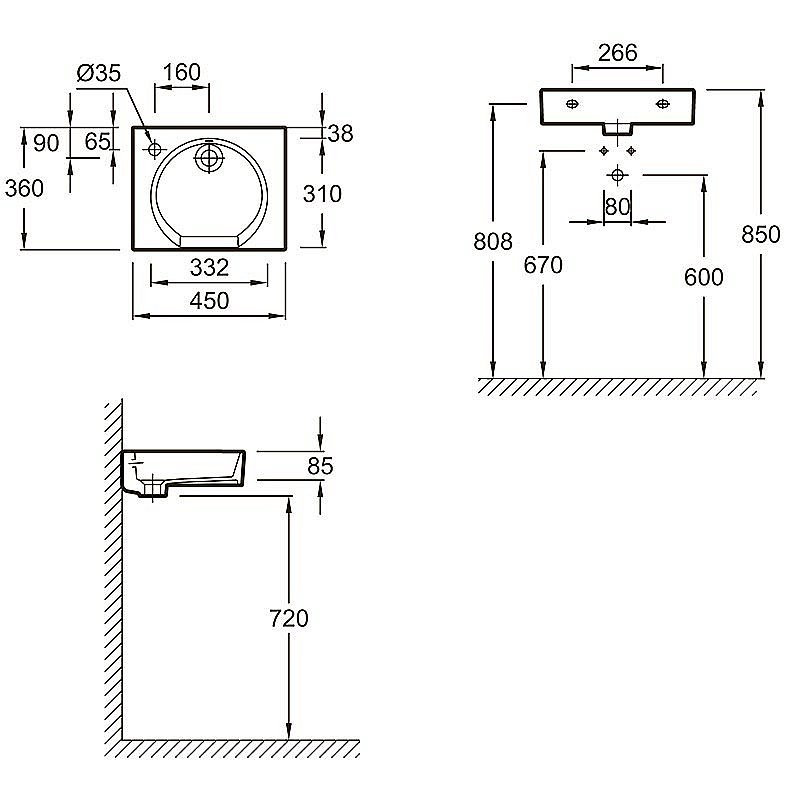 Раковина Jacob Delafon ODEON RIVE GAUCHE EGN112-00 45 белая купить в интернет-магазине Sanbest