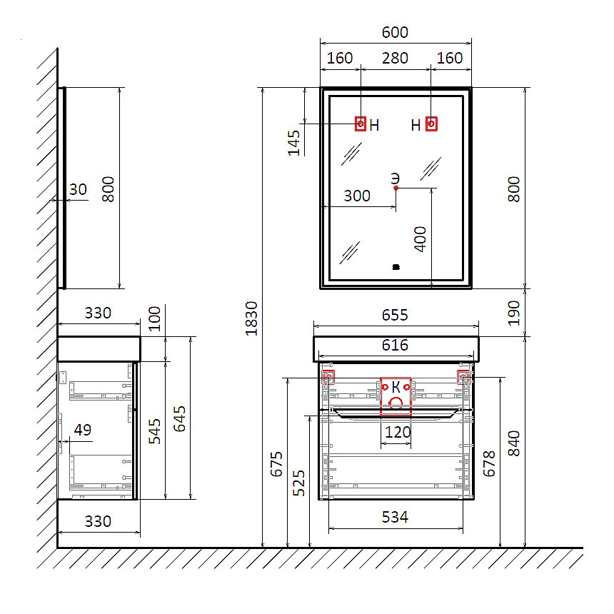 Тумба с раковиной Jorno Folk 65 антрацит для ванной в интернет-магазине Sanbest