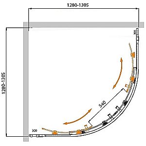 Душевой уголок Cezares Molveno 130x130 R-22-100+30-C-BORO-IV стекло прозрачное/профиль золото брашированное купить в интернет-магазине Sanbest
