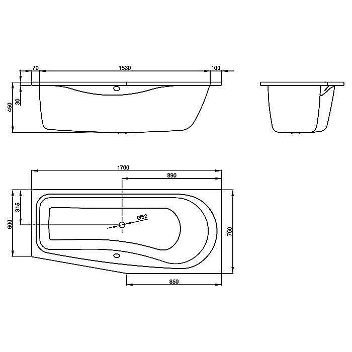 Ванна Bette Luna 2750-000 PLUS 170x75 Белый купить в интернет-магазине Sanbest