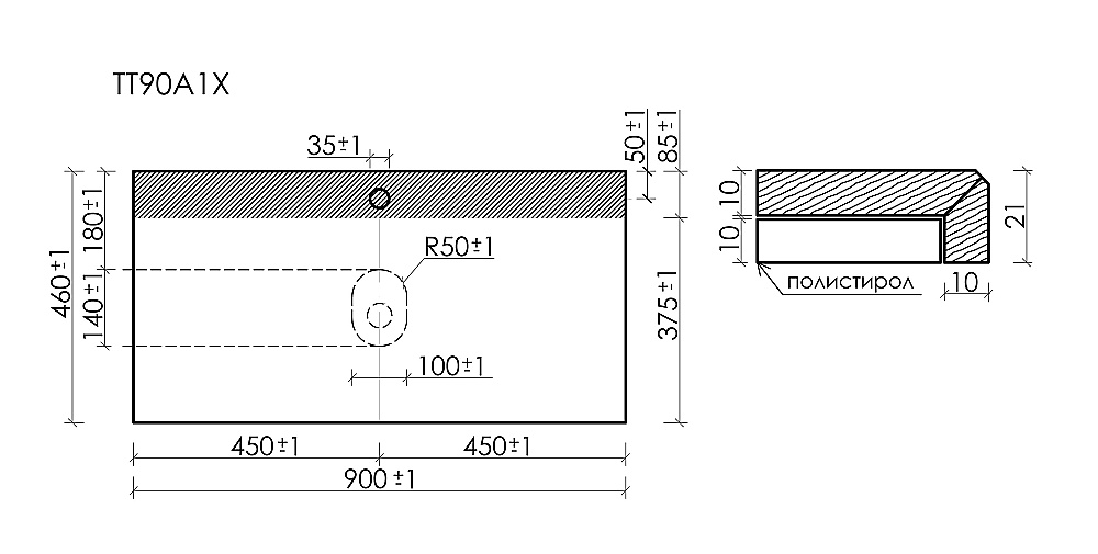 Столешница Sancos 90х46 TT90A2X кремовая матовая для ванной в интернет-магазине сантехники Sanbest
