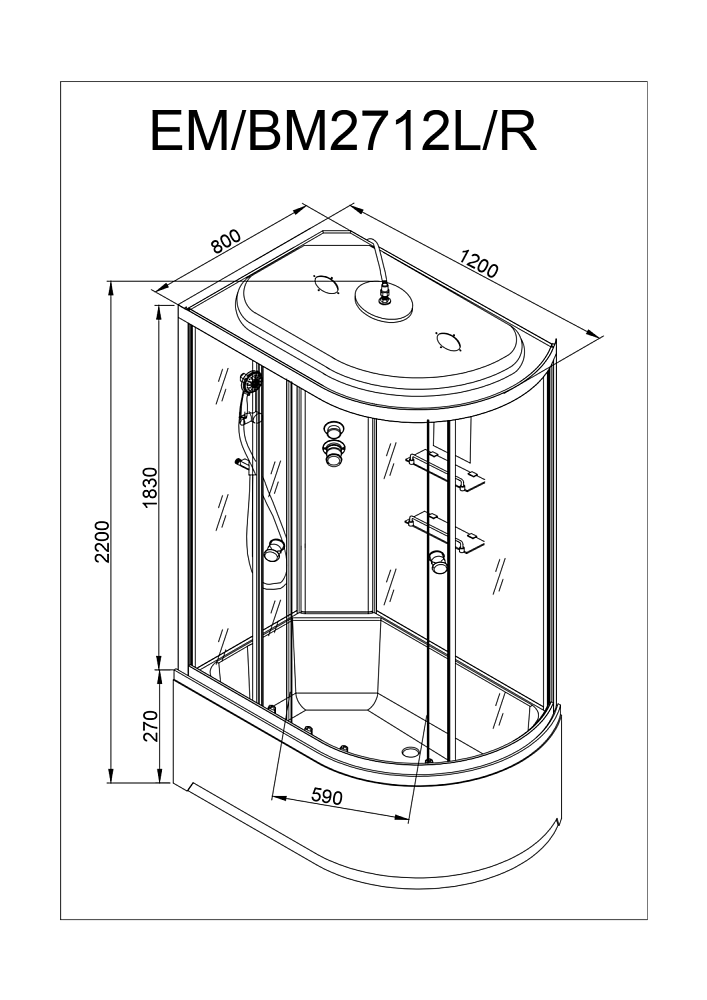 Душевая кабина Deto Серия ЕМ ЕМ2712 стандартная 120x80 купить в интернет-магазине Sanbest