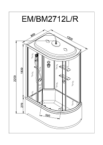 Душевая кабина Deto Серия ЕМ ЕМ2712 стандартная 120x80 купить в интернет-магазине Sanbest