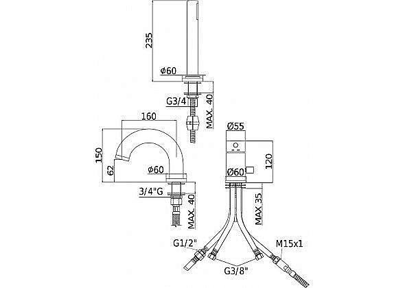 Смеситель на борт ванны Paffoni Light LIG047NO купить в интернет-магазине сантехники Sanbest