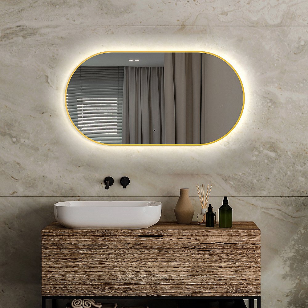 Зеркало ABBER Kontur AG6304SCG 55x105 золото в ванную от интернет-магазине сантехники Sanbest