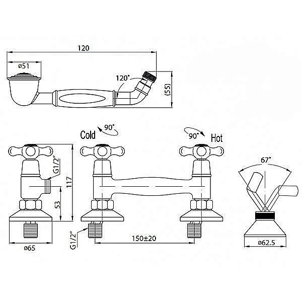 Смеситель для ванны Cezares RETRO-D-BLC белый/хром купить в интернет-магазине сантехники Sanbest