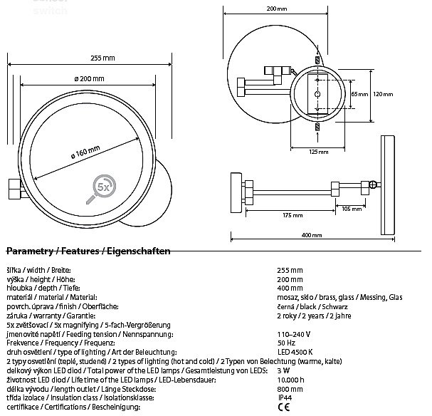 Косметическое зеркало с подсветкой Bemeta Dark 112101140 25 купить в интернет-магазине сантехники Sanbest