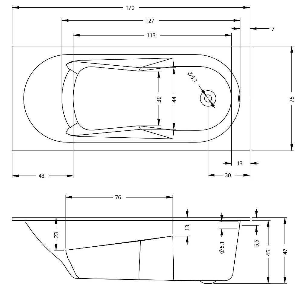 Акриловая ванна Riho LAZY 170х75 B078001005 белая купить в интернет-магазине Sanbest