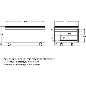 Нижняя тумба Cezares SLIDER-800-1C-PI-NF-P черный фьюжн для ванной в интернет-магазине сантехники Sanbest