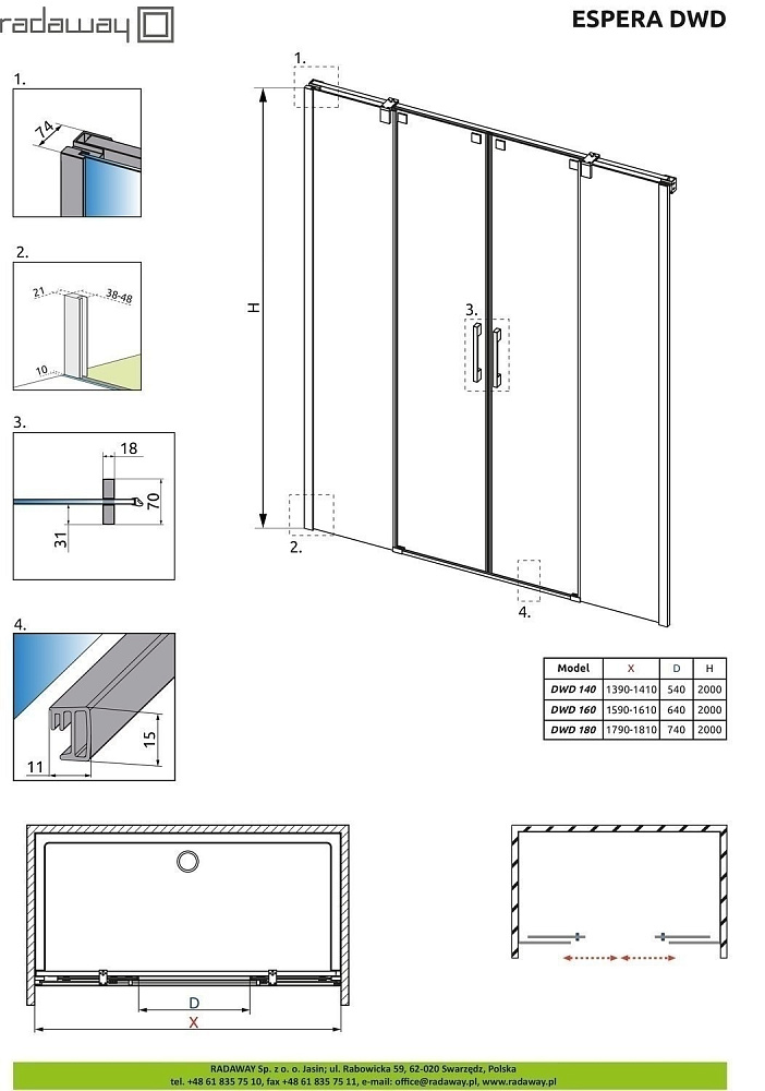 Душевая дверь Radaway Espera DWD 140 купить в интернет-магазине Sanbest