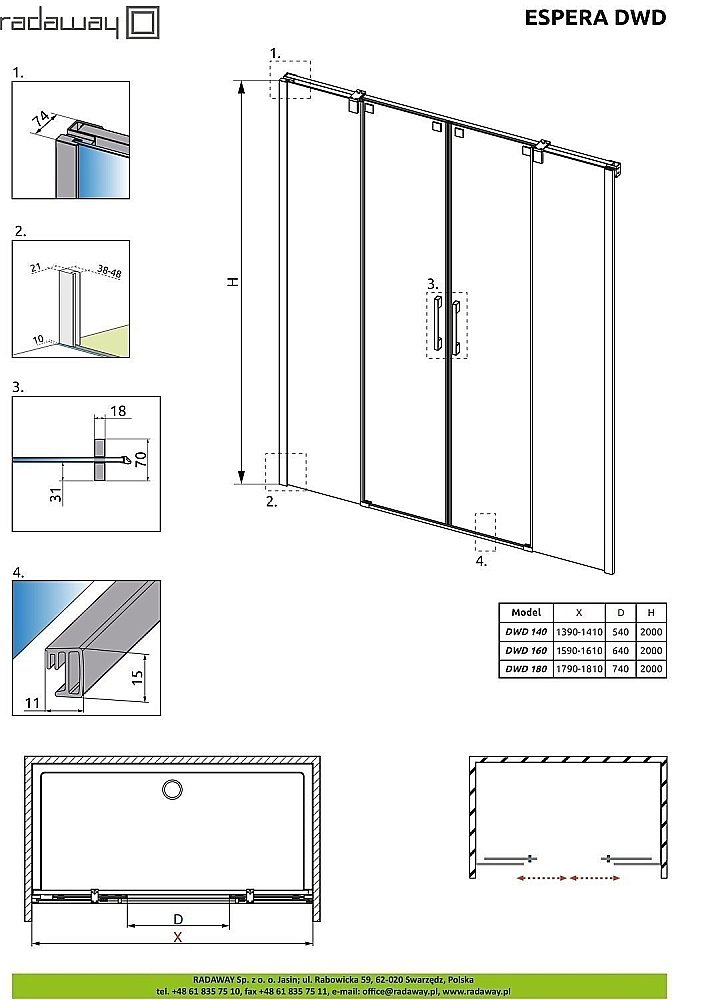 Душевая дверь Radaway Espera DWD 140 купить в интернет-магазине Sanbest