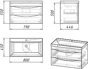 Тумба с раковиной подвесная Grossman ТАЛИС 108013 80 Бетон пайн/серая для ванной в интернет-магазине Sanbest