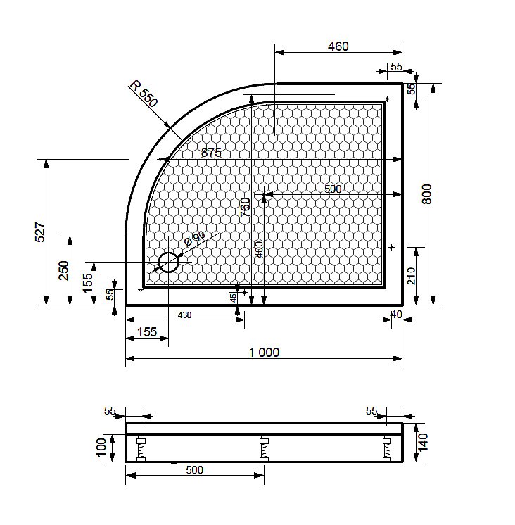 Душевой поддон Эстет Омега 100x80 цвет по RAL с блестками купить в интернет-магазине Sanbest