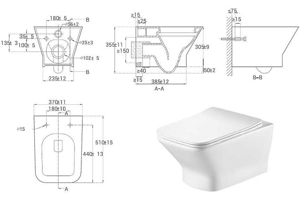 Унитаз подвесной Hansmann keramik TRIO УНИ0012 безободковый, с крышкой микролифт купить в интернет-магазине Sanbest