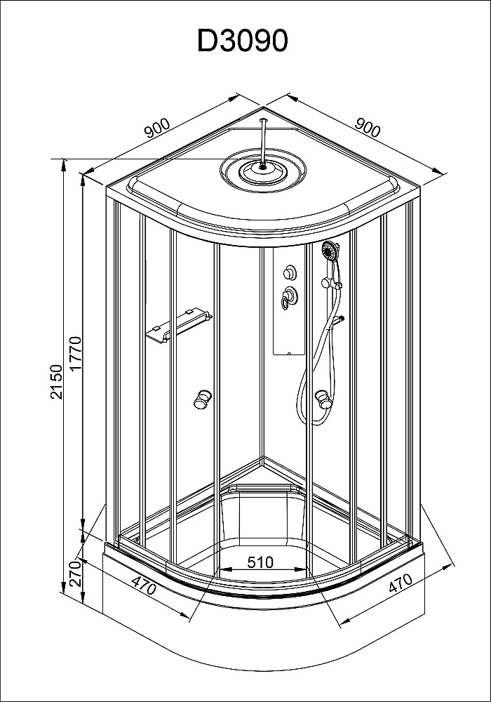 Душевая кабина AvaCan D Серия D3090 90х90 стандартная купить в интернет-магазине Sanbest