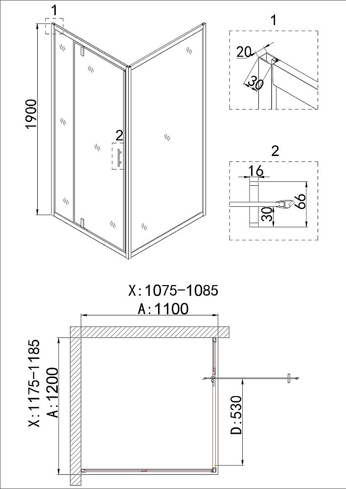 Душевая дверь Niagara Nova NG-43-12AG 120 купить в интернет-магазине Sanbest