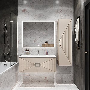 Тумба с раковиной подвесная Grossman ЛУКСОР 100 с 2-я ящ, бежевая матовая для ванной в интернет-магазине Sanbest