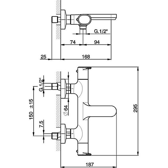Смеситель для ванны Cisal LINEA VIVA LVT2101021 хром купить в интернет-магазине сантехники Sanbest