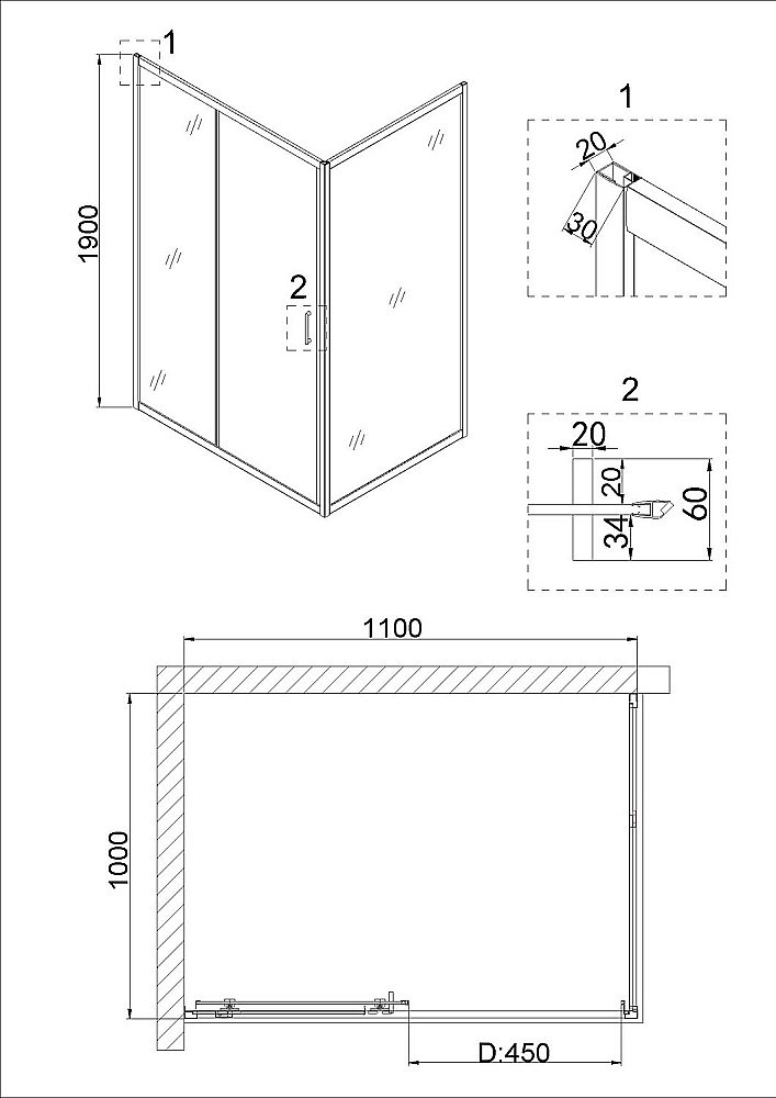 Душевая дверь Niagara Nova NG-82-11AB 110 черная купить в интернет-магазине Sanbest