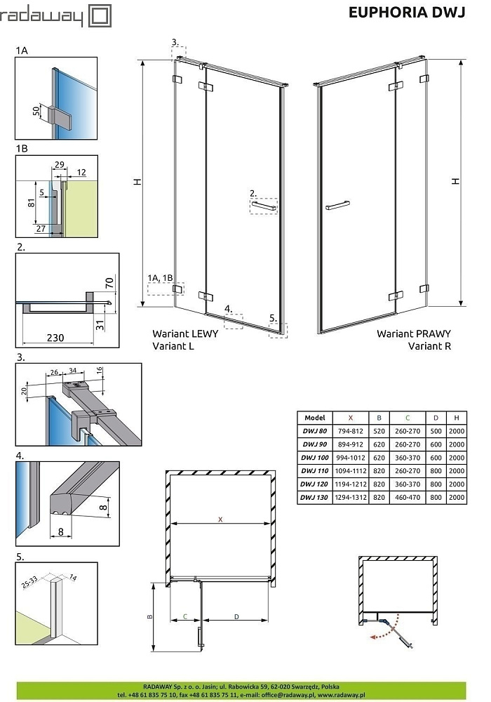 Душевая дверь Radaway Euphoria DWJ 110 купить в интернет-магазине Sanbest