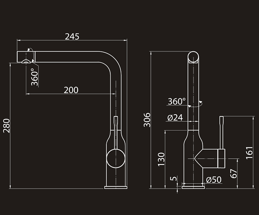 Смеситель для кухни Elghansa Kitchen 56A2026-Black черный купить в интернет-магазине сантехники Sanbest