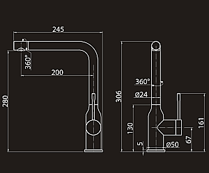 Смеситель для кухни Elghansa Kitchen 56A2026-Black черный купить в интернет-магазине сантехники Sanbest