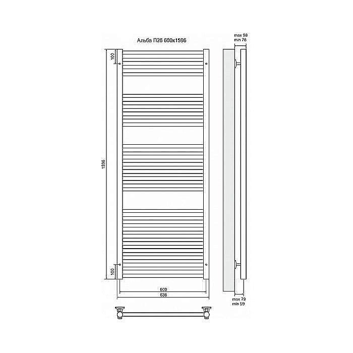 Полотенцесушитель электрический Terminus Альба П26 600x1596 левый/правый купить в интернет-магазине сантехники Sanbest