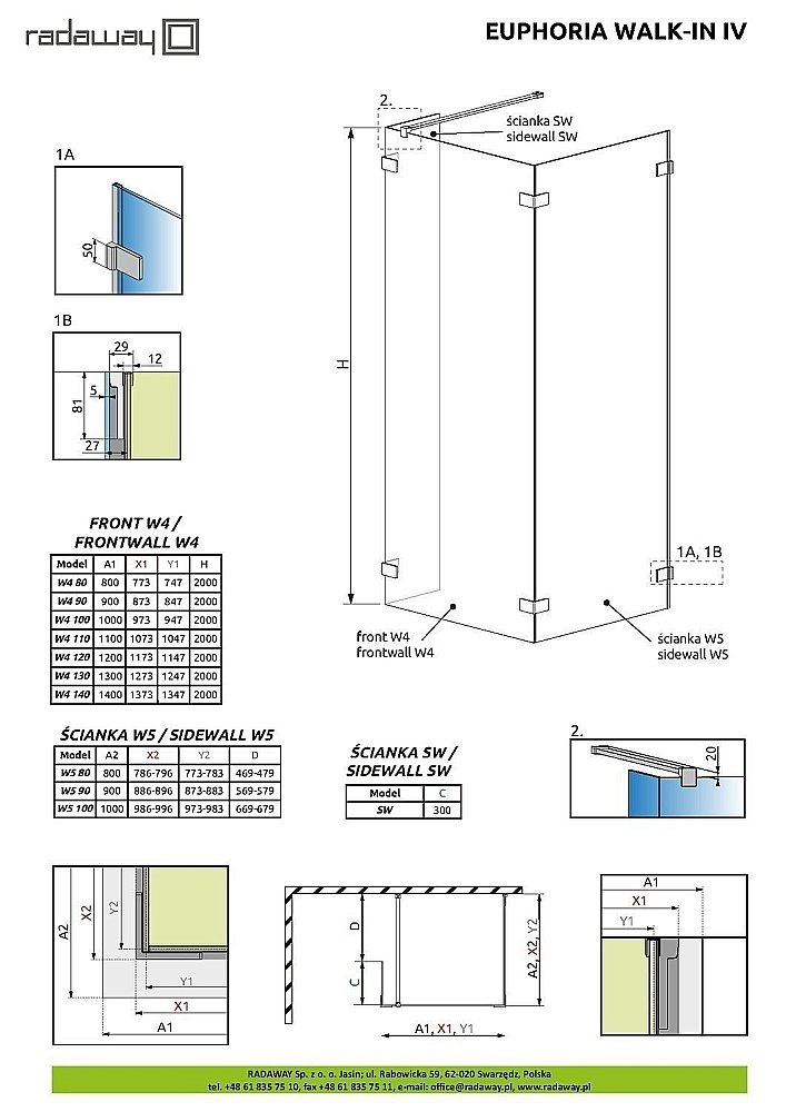 Душевое ограждение Radaway Euphoria Walk-in IV 80x80 купить в интернет-магазине Sanbest