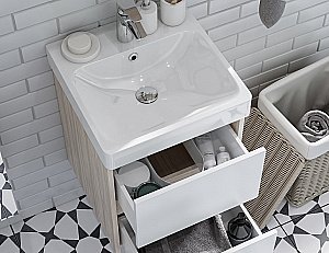 Тумба с раковиной Акватон Сканди 45 белая/дуб верона для ванной в интернет-магазине Sanbest