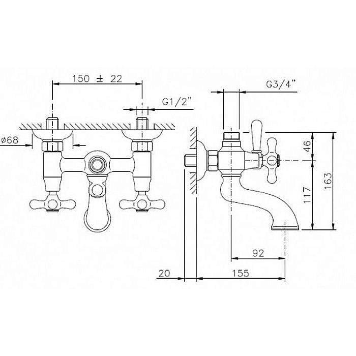 Смеситель для ванны Nicolazzi Nuova Brenta 2500BZ Бронза купить в интернет-магазине сантехники Sanbest