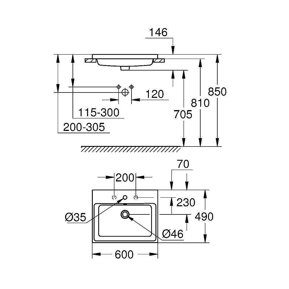 Раковина встраиваемая Grohe Cube Ceramic 60,5 3947900H белая купить в интернет-магазине Sanbest