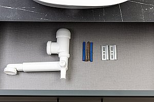 Тумба с раковиной LA FENICE Cubo Blu Grigio TWIN 100 синяя/ручки белые для ванной в интернет-магазине Sanbest